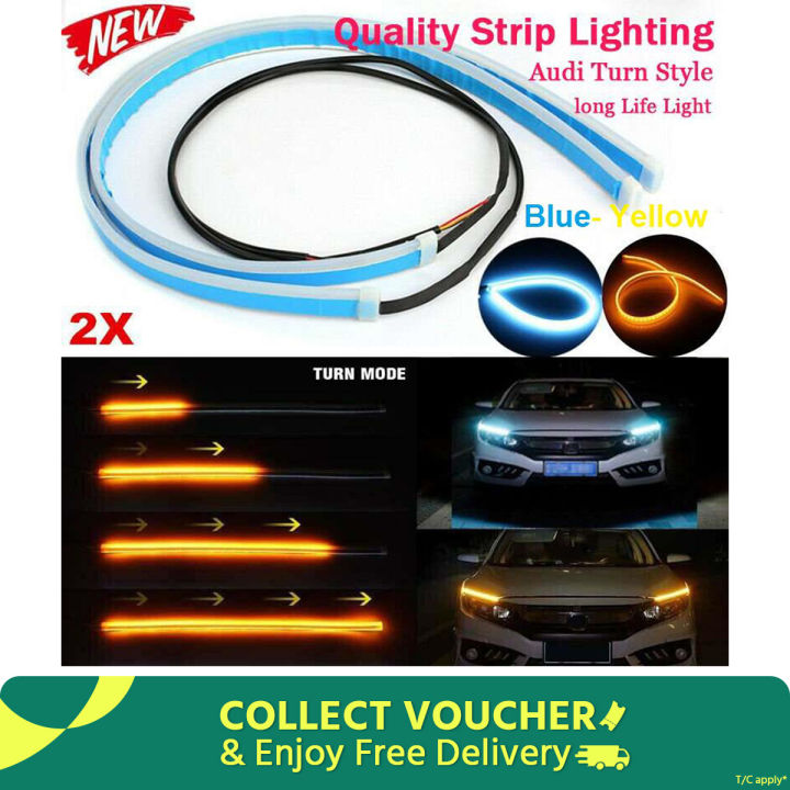 Motorcycle Flexible Led Light Strip DRL LED Car Daytime Running Lights Motor Turn Signal Lights Dual Color 60cm- Yellow Blue