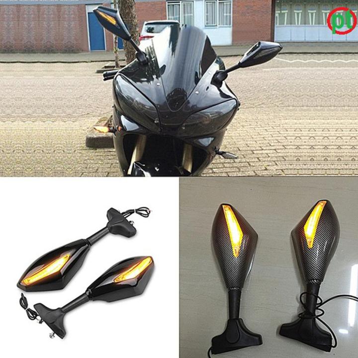 Body Kit Looking Glass with LED Indicator Light For Motorcycle. Carbon Fiber Rear View Mirror For Motorcycle