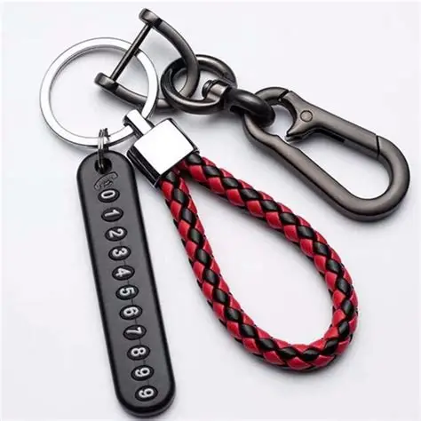 Key ring or Key Chain for All . Phone Number Key Ring - Red