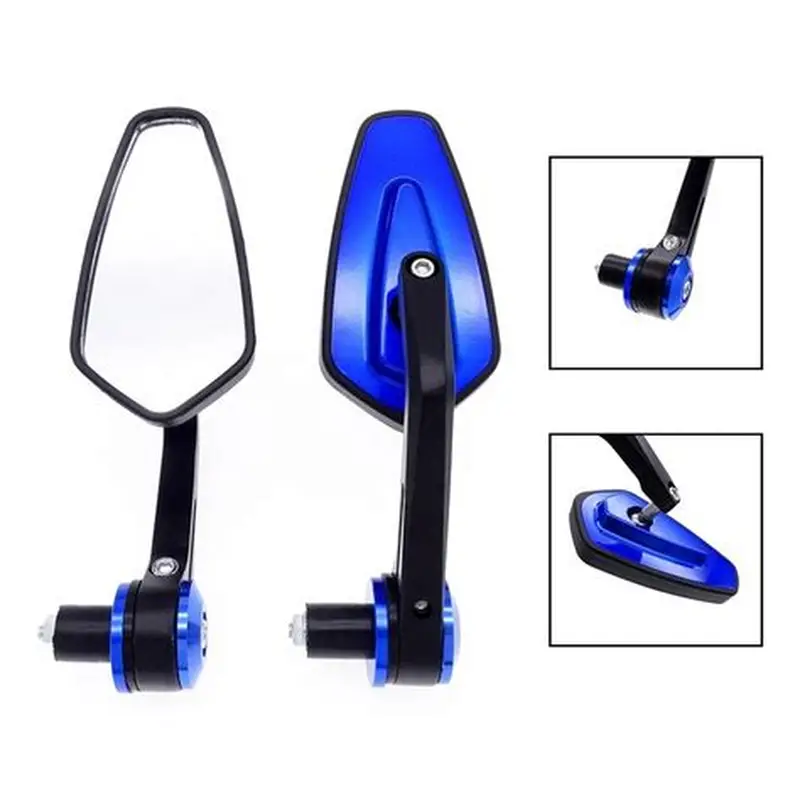Handlebar end Grip Side Mirror for Motorcycle. Universal Looking glass handle end. Blue 1306
