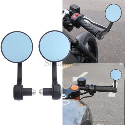 Universal Handle Bar End Mirrors Rear Side Mirror or Looking Glass for Motorcycle. Black Round-53