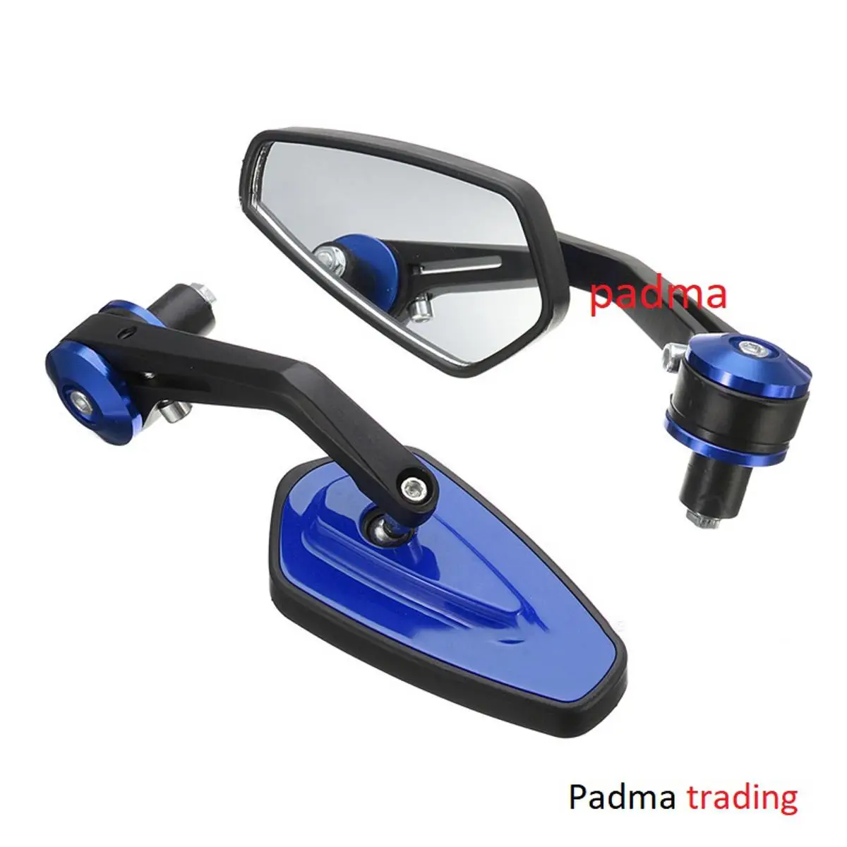 Handlebar end Grip Side Mirror for Motorcycle. Universal Looking glass handle end. Blue 1306