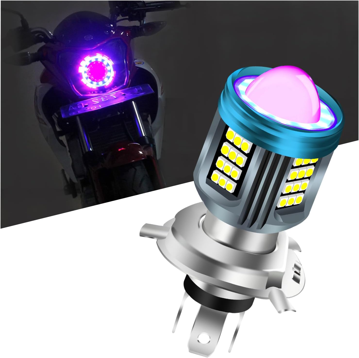 Angel Eye H4 LED Head Light Motorcycle Scooter High and Low Beam Light - Red